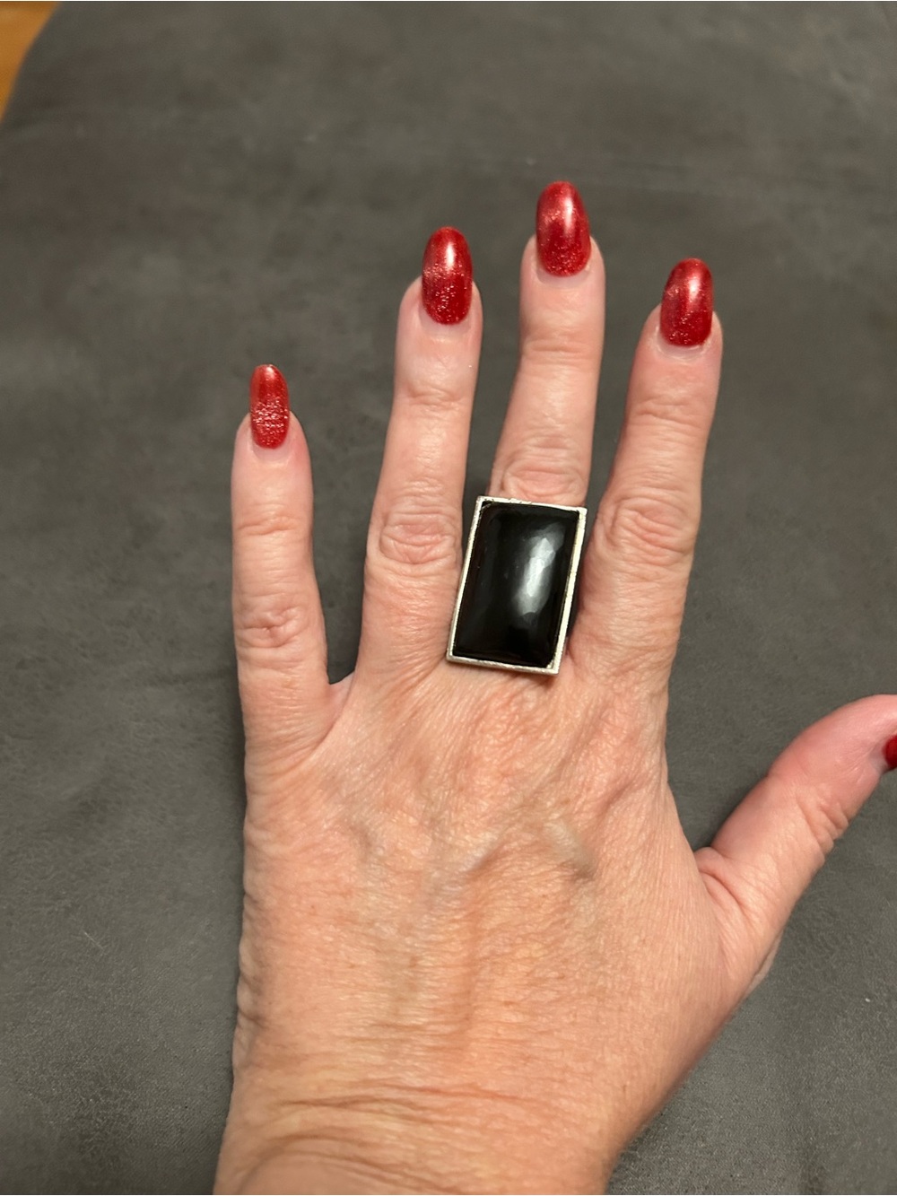 Bold Rectangular Black Stone Ring